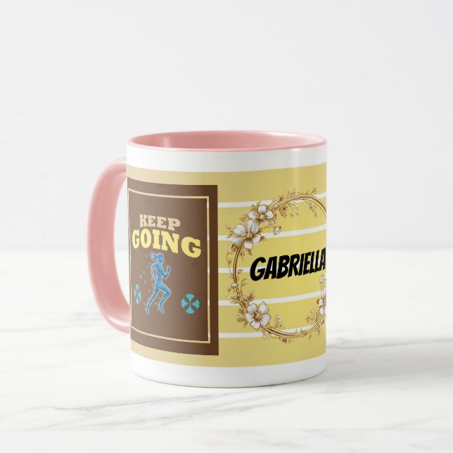 Caneca Keep Going – Personalized Motivational Floral Mug  (Frente Esquerda)