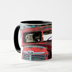 Caneca Keeshond Christmas Old Truck Painting Art