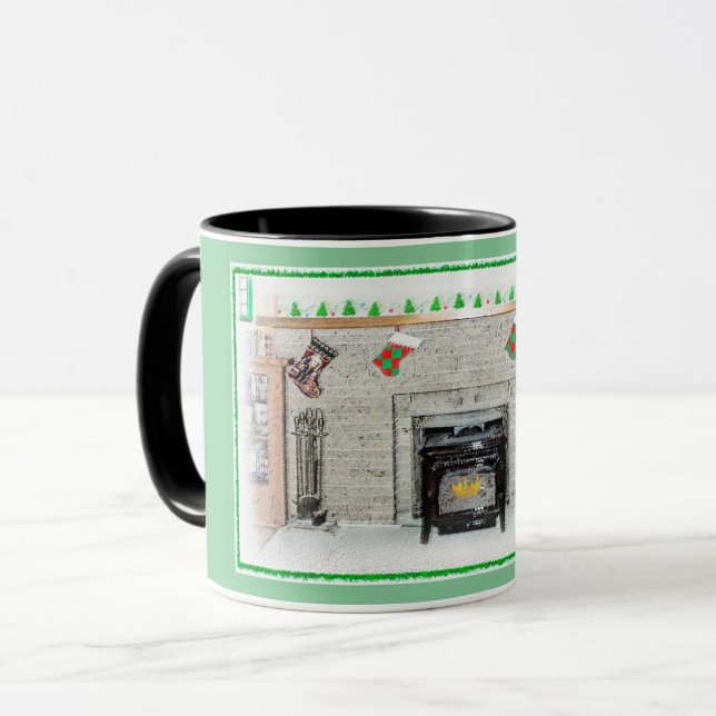 Caneca Keeshond Christmas Puppy Dog by Lareira Painting (Frente Esquerda)