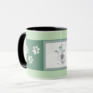 Caneca Keeshond Christmas Snowman Pinting Art