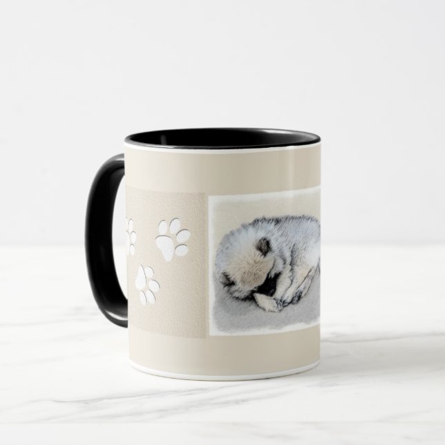 Caneca Keeshond Dormindo Puppy Pintura Original (Frente Esquerda)