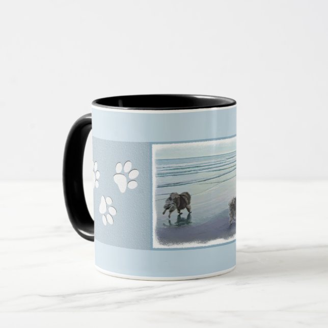 Caneca Keeshonds at the Seashore Painting Dog Art (Frente Esquerda)