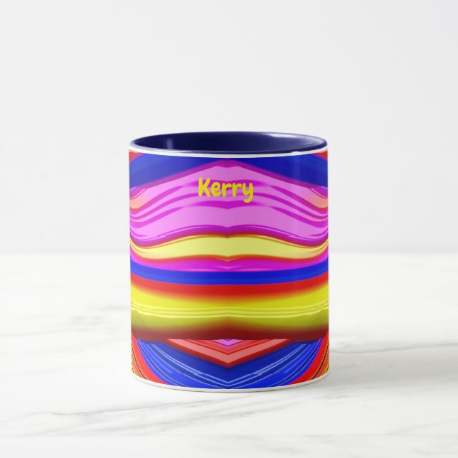 Caneca KERRY ~ Zany 3D Fractal ~ Rosa, Amarelo e Azul (Centro)