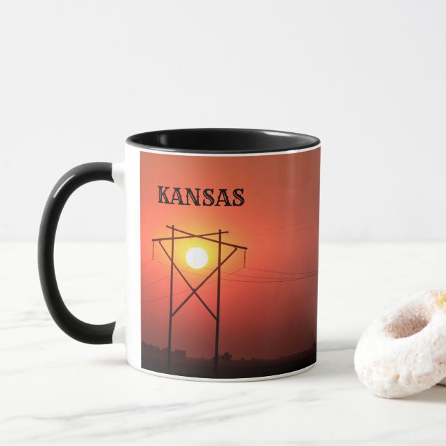 Caneca KFFEE MUG da Linha de Energia Vermelha do Kansas (Com Donut)