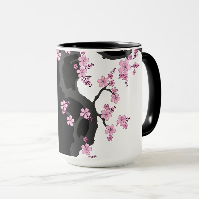 Caneca Kimono Black e White Pink Sakura (Frente Esquerda)