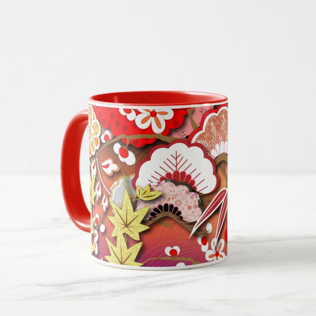 Caneca Kimono de outono japonês elegante (Frente Esquerda)