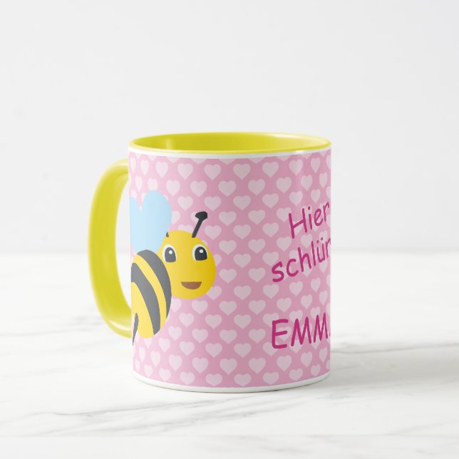 Caneca Kindertasse Biene - Hier schlürft |  (Frente Esquerda)