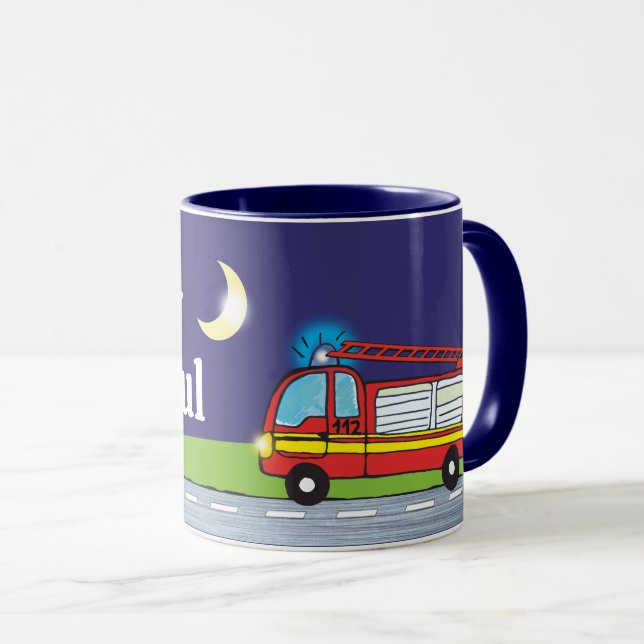 Caneca Kindertasse - Feuerwehr Nacht | personalisierbare (Frente Esquerda)