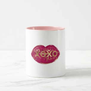 Caneca Kiss Red Lábios Dourado Glitter XOXO