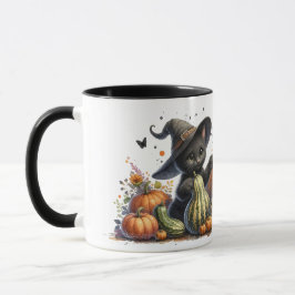 Caneca Kitten da Bruxa Negra do Halloween W/ Pumpkins Gou