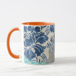 Caneca Klassisches Patchworkmuster in Indigo und Türkis