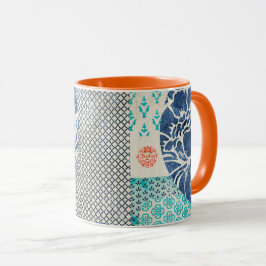 Caneca Klassisches Patchworkmuster in Indigo und Türkis 