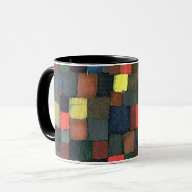 Caneca Klee - Harmonia de Cores Abstratas com Quadrados (Frente Esquerda)