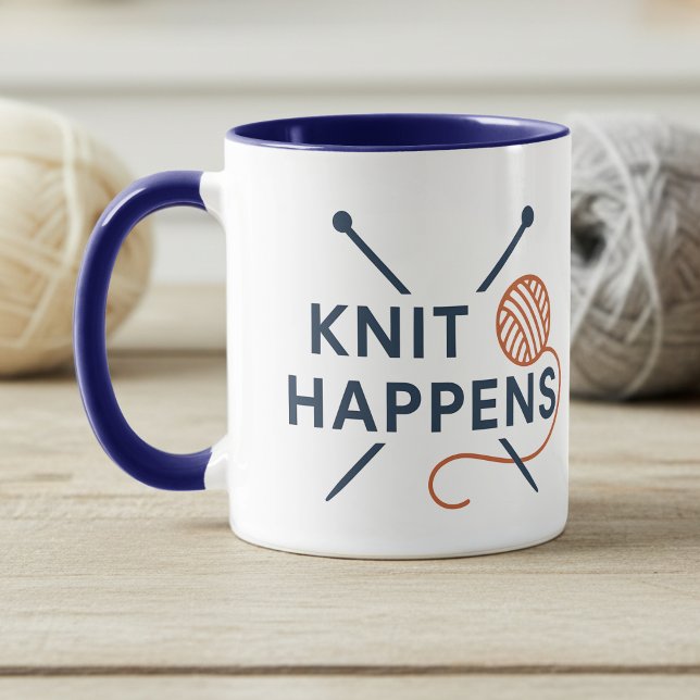 Caneca Knit Happens Funny Knitting Pun (Criador carregado)
