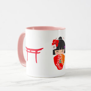 Caneca Kokeshi Doll Red Kimono
