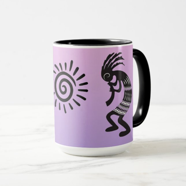 Caneca Kokopelli com símbolo nativo americano do sol (Frente Esquerda)