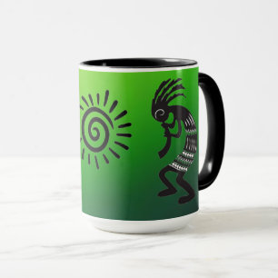 Caneca Kokopelli com símbolo nativo americano do sol