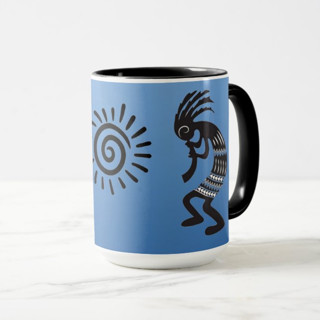 Caneca Kokopelli com símbolo nativo americano do sol (Frente Esquerda)