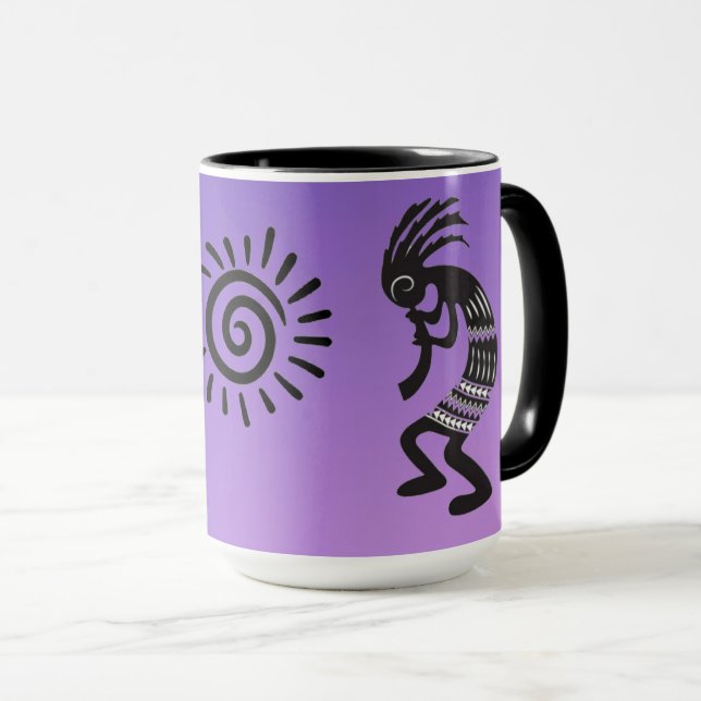 Caneca Kokopelli com símbolo nativo americano do sol (Frente Esquerda)