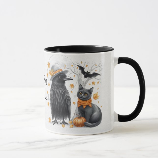 Caneca Krähe und Katze „Happy Halloween!“ Crow (Direita)