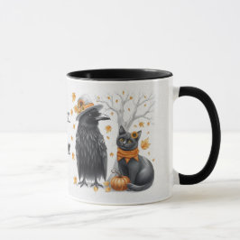 Caneca Krähe und Katze im Herbst „Hello Fall“ Crow