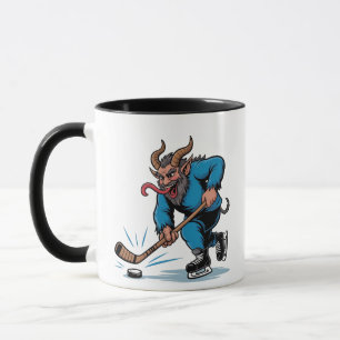 Caneca Krampus Assustador Jogando Hóquei no Gelo Natal