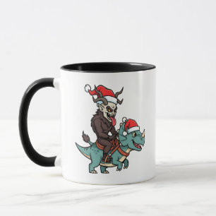 Caneca Krampus Dirigindo Uma Mau De Natal Para Papai noel