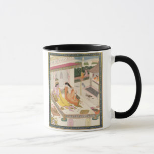 Caneca Krishna e Radha em uma cama em um palácio do