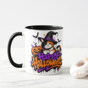 Caneca L&S Feliz Halloween Bruxa Gato Calico