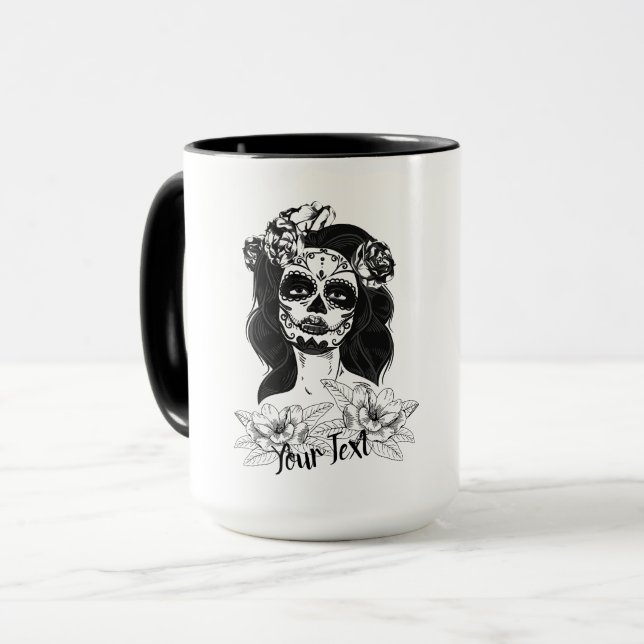 Caneca "La Catrina" Doll com Flowers Tattoo - Personalizá (Frente Esquerda)