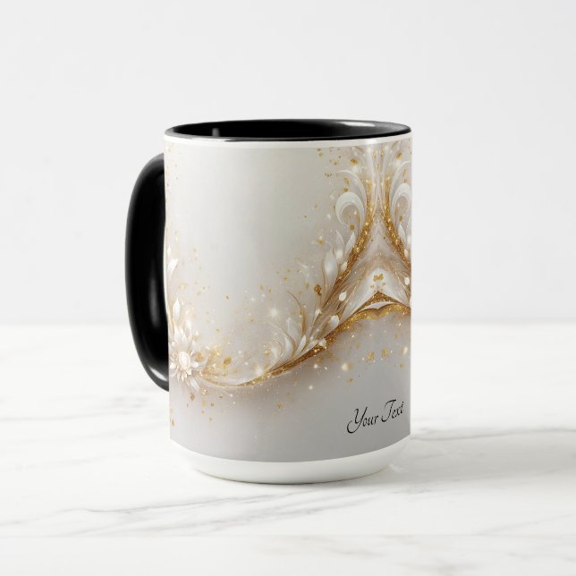 Caneca Lã Floral Dourada Branca (Frente Esquerda)