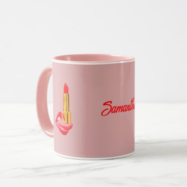 Caneca Lábio Vermelho no Rosa da Língua com Nome Personal (Frente Esquerda)