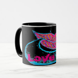 Caneca Lábios cor-de-rosa e um balão ou língua de palavra