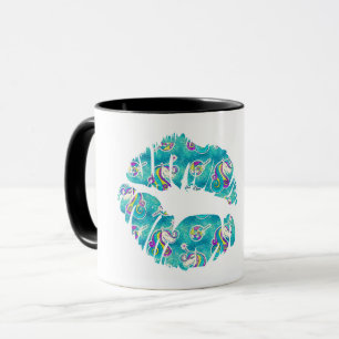Caneca LÁBIOS de KISS Metálicos de Folha Teal Iridescente