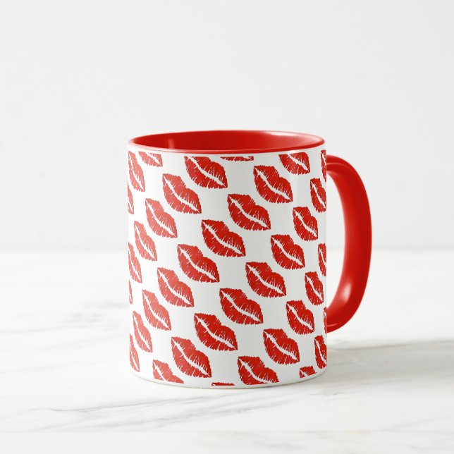 Caneca Lábios vermelhos Batom Impressão Love Dia de os na (Frente Esquerda)