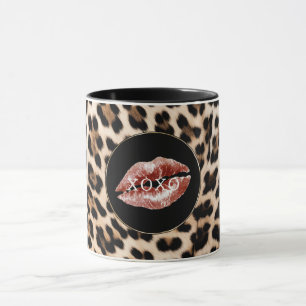 Caneca Lábios Vermelhos Estampa de Leopardo XOXO