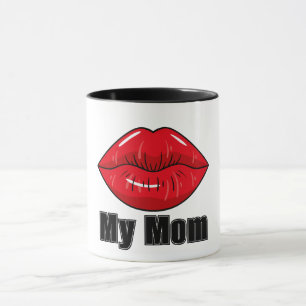 Caneca Lábios Vermelhos Negros "Minha Mãe" Mug - Presente