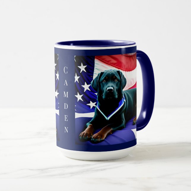 Caneca Laboratório Negro com Patriótico de Bandeira Ameri (Frente Esquerda)