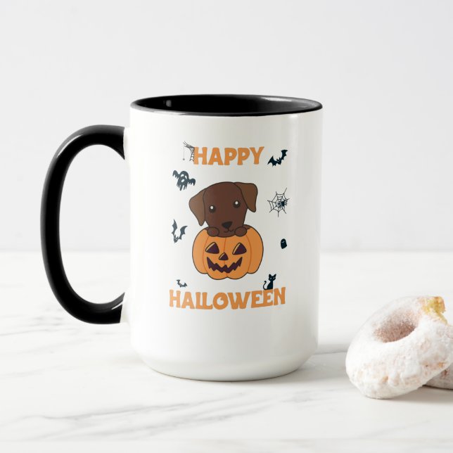 Caneca Labrador Em Cachorros Bons Felizes Halloween (Com Donut)