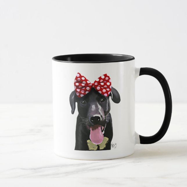 Caneca Labrador Preto Com Arco Vermelho Na Cabeça (Direita)