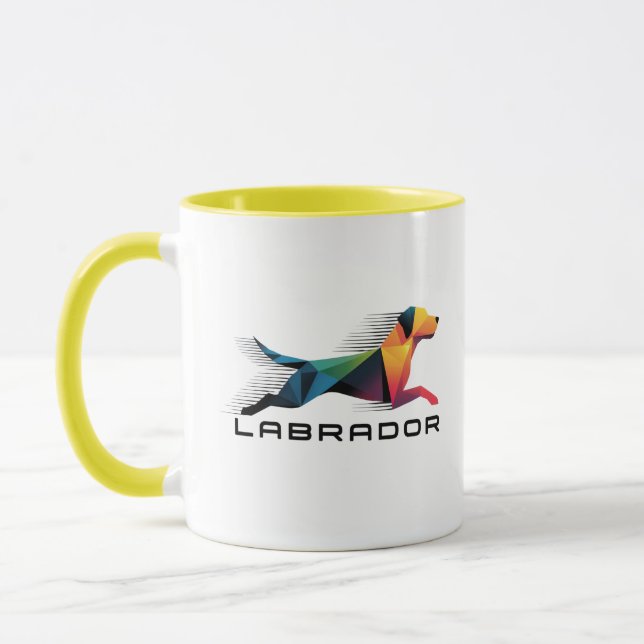Caneca Labrador retriever poligonal en amarillo y azul (Esquerda)