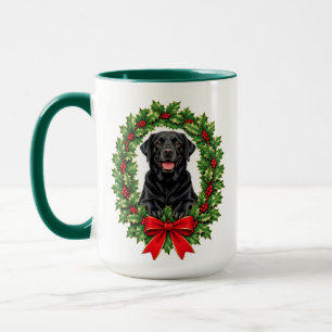 Caneca Labrador Retriever Preto Coroa de Natal de Azevinh