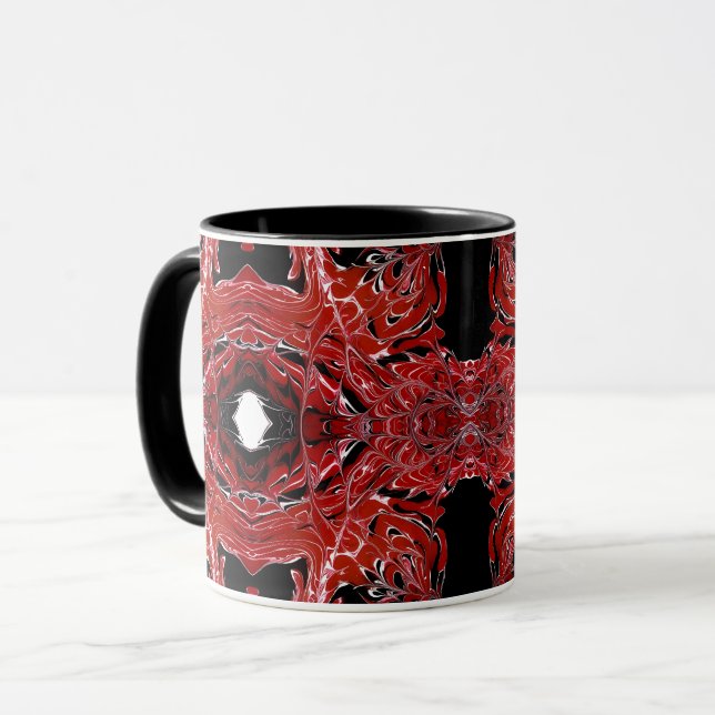 Caneca Labyrinthine Abstract Red Black White Fluid Art (Frente Esquerda)
