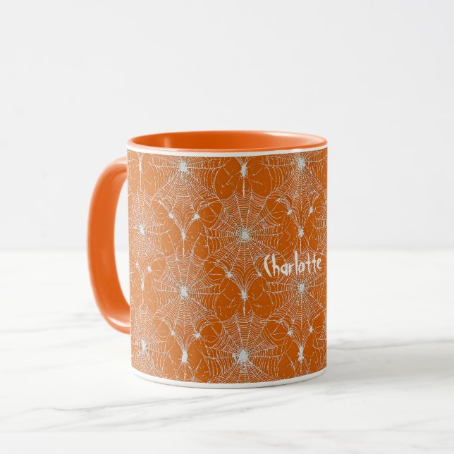 Caneca Lace de teia de prata em laranja (Frente Esquerda)