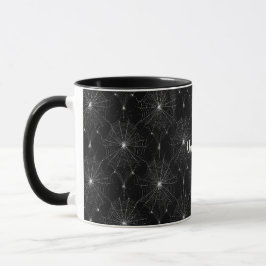 Caneca Lace de teia de prata em preto