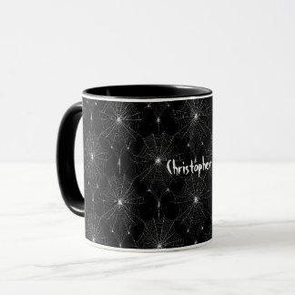 Caneca Lace de teia de prata em preto
