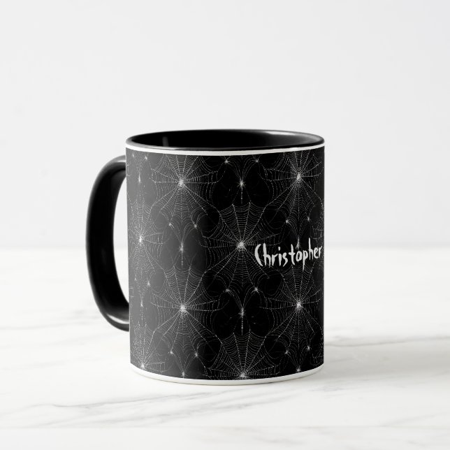 Caneca Lace de teia de prata em preto (Frente Esquerda)