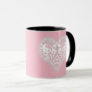 Caneca Lace White Heart deixa Dia de os namorados floral