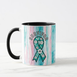 Caneca Laço de conscientização azul-turquesa do sobrevive
