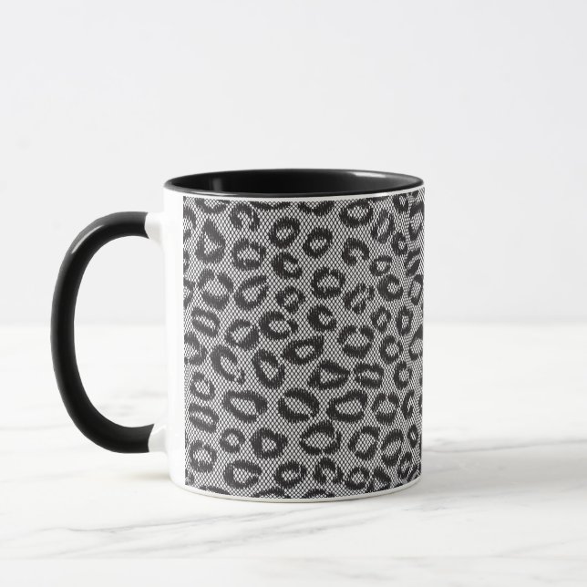 Caneca Laço líquido preto com teste padrão do leopardo no (Esquerda)